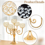 5 Arm Metal Crystal Candelabra Centerpiece - 13.4 Inch Elegant Candle Holder with Crystal Beadsable Decoration (4, Gold)
