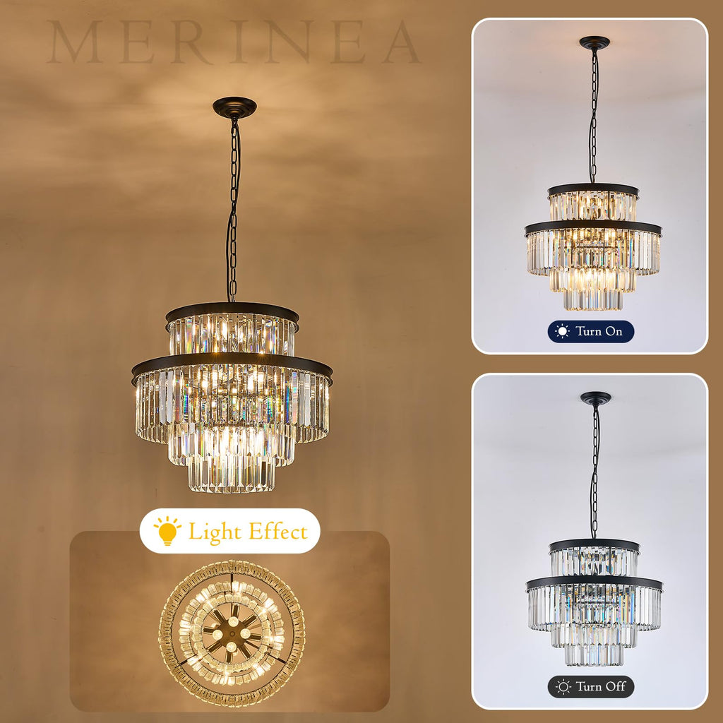 Black Crystal Chandeliers 15 Lights 22" Luxury Round Chandelier