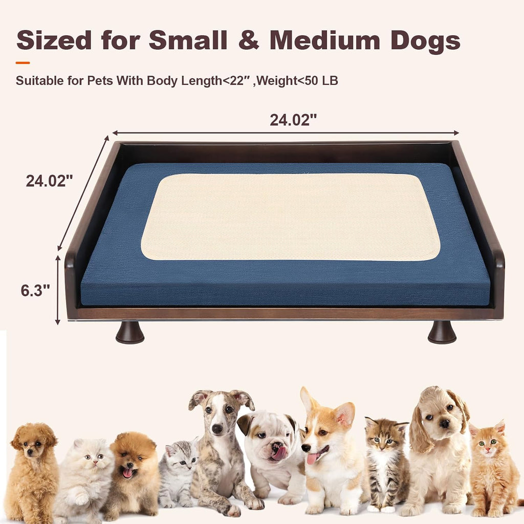 Smart Elevated Dog Bed with Downward Airflow, 3-Level Heating, Washable Pad, Solid Wood Frame for Small and Medium