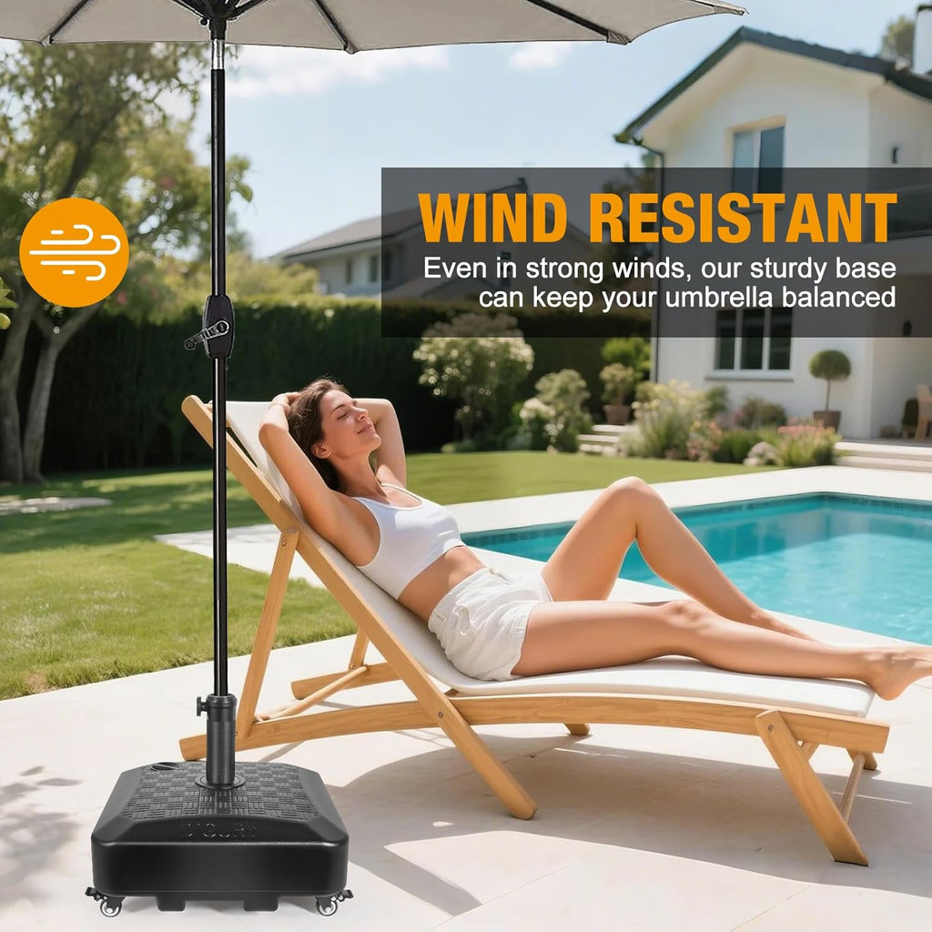 Umbrella Base Outdoor Patio Umbrella Stand with Wheels Fillable 125lb Heavy Duty Mobile Base Weighted Rolling Stand