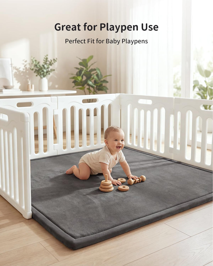 Ultra Soft 1.3" Thick Baby Play Mat for Floor, 59x71 Playpen Mat Elasti-Foam Padded Crawling Mat for Babies