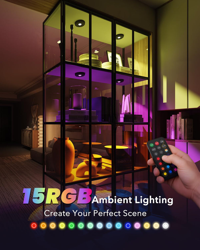Rechargeable Puck Light with Remote, RGB Under Cabinet Light