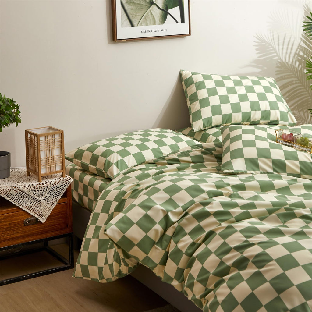 Sage Green Plaid Comforter Set Green and White Bedding Comforter Set Chic Check Pattern Buffalo Light Green