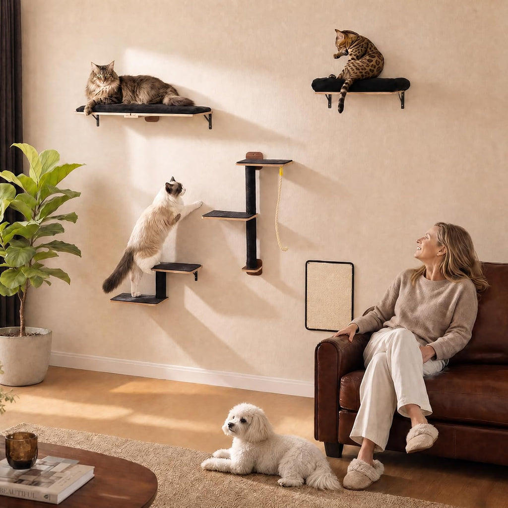 Cat Wall Shelves, Modern Cat Wall Furniture with Sisal Posts