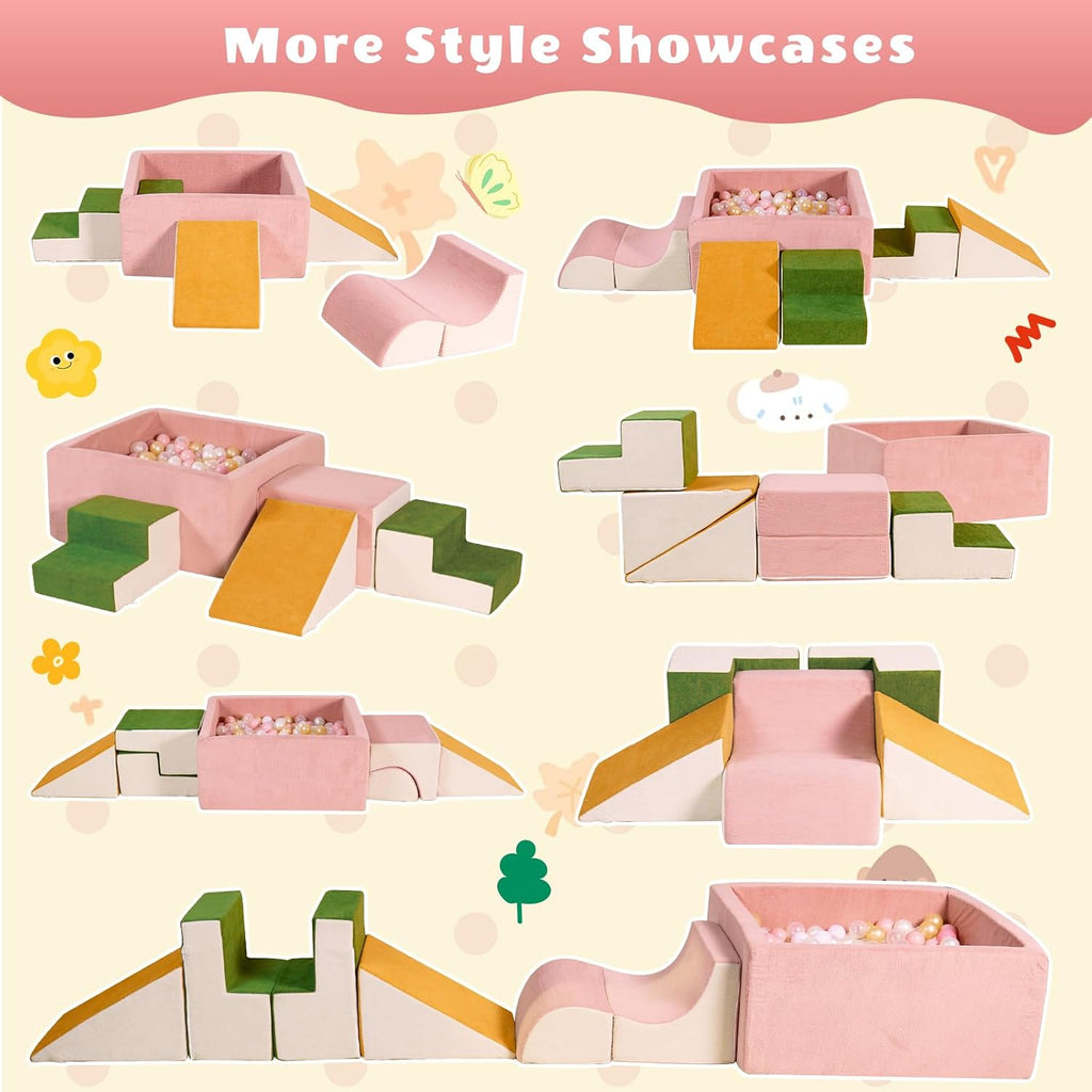Piece Modular Foam Climbing Blocks for Toddlers with Ball Pit,Pink