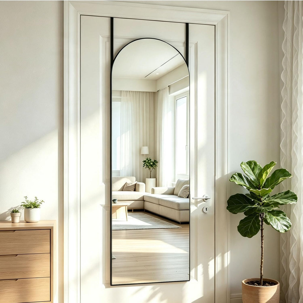 48" x 14" Arched Over The Door Mirror, Black Full Length Hanging Mirror