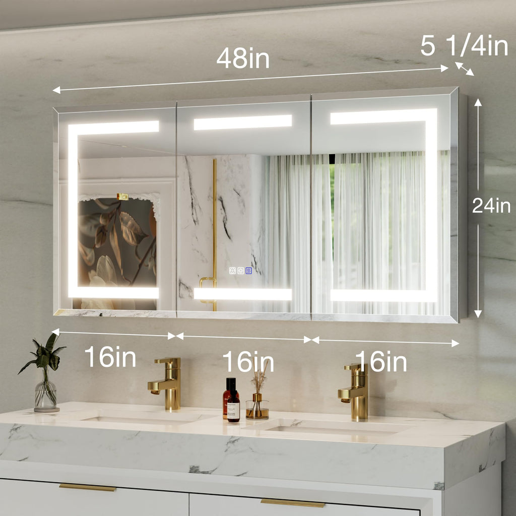 48x24 Lighted Medicine Cabinet with Mirror Defogger - Dimmable Touch Sensor, Adjustable Color Temperature
