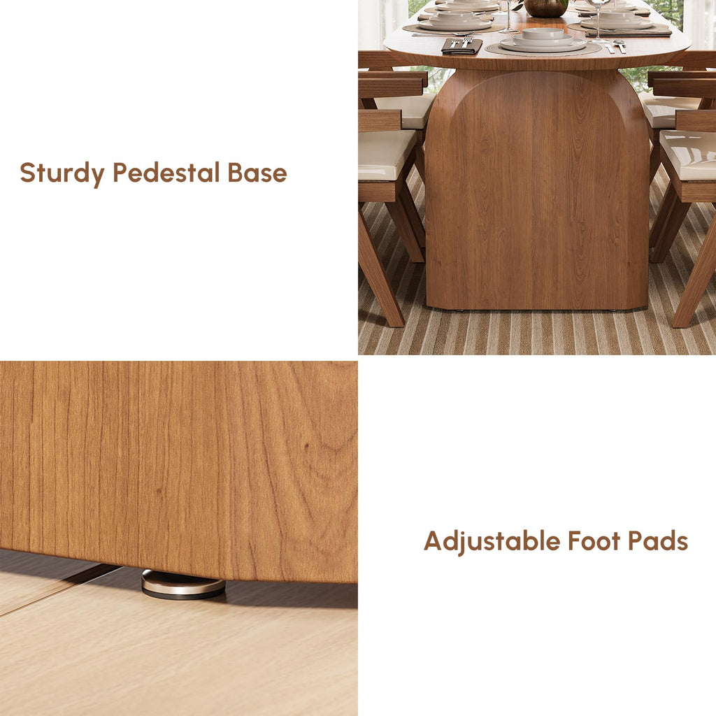 Japandi Oval Dining Table for 6, 70.9" Solid Pine Wood Kitchen Table, Modern Mid Century Minimalist Kitchen & Dining