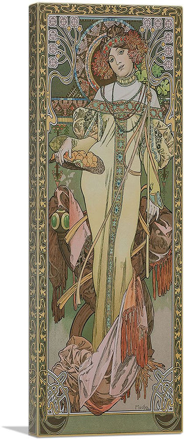 Autumne 1900 Canvas Art Print Stretched Framed Painting Picture Poster Giclee Wall Decor by Alphonse Mucha - 36" x