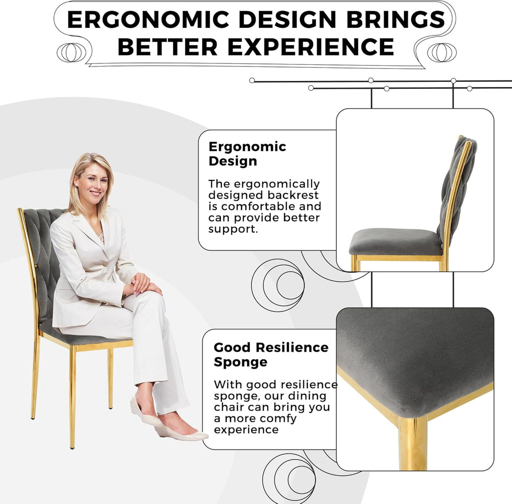 Velvet Dining Chairs Set of 4, Modern Woven Kitchen Chairs with Gold Metal Legs, Upholstered Cushion with High Back