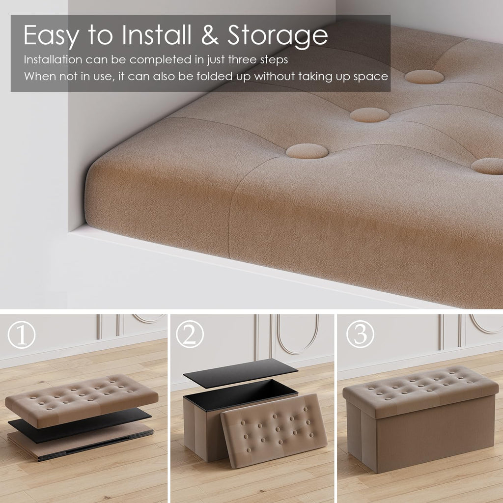 Jumbo Ottoman with Storage [1-Pack] Velvet Folding Small Square Foot Stool with Lid Bedroom Coffee Table Dorm Dark
