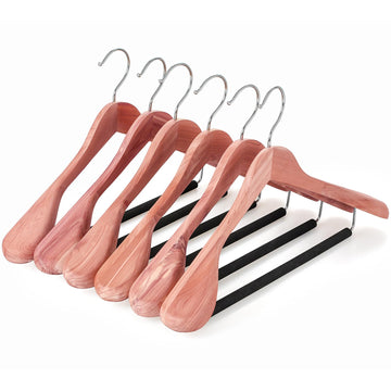 Unfinished American Red Cedar Wood Coat Suit Hangers, Luxury Wooden Jacket Clothes Hangers, Wide Shoulder with Black