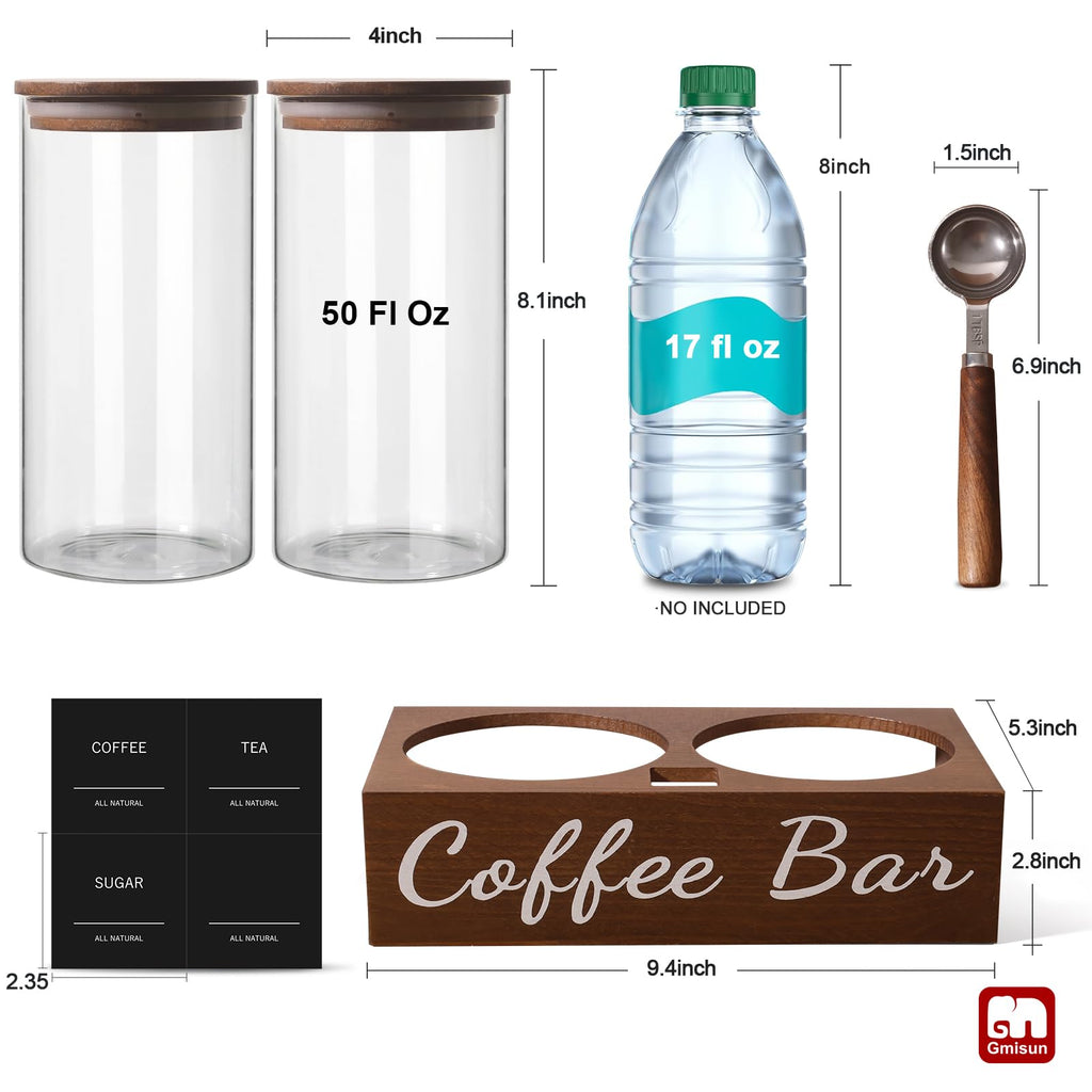 Coffee Canister, 2 Pack 50 Fl oz Glass Canisters with Airtight Lids, Coffee Grounds Storage Container Jars with