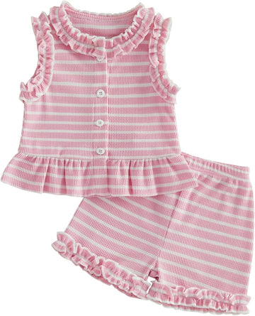 Toddler Baby Girl Summer Outfit Tank Tops Ruffle Shorts Set