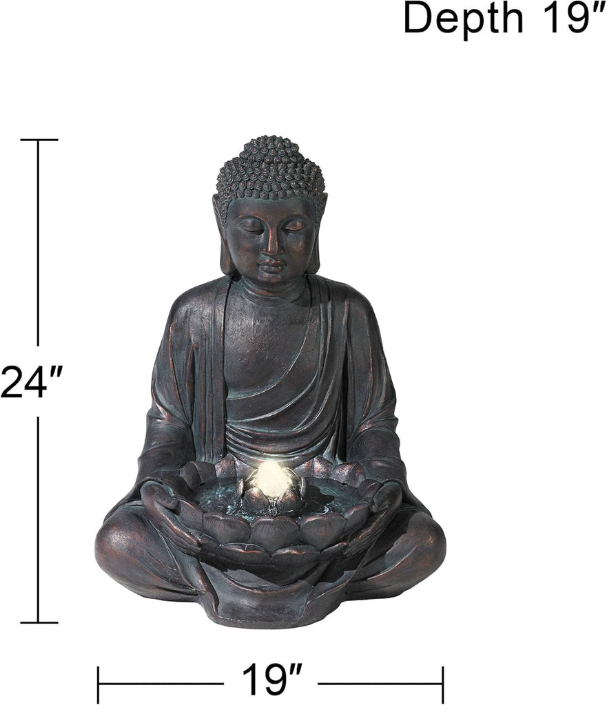 Meditating Buddha 24" High Large Zen Asian Indoor Outdoor Decor Resin Floor Fountain with Light LED Standing Bubbler