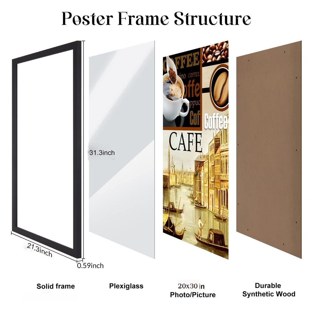 20x30 Frame Black, 30x20 Picture Poster Frame, Horizontal Vertical Hanging, Large 20 by 30 Wall Gallery Family