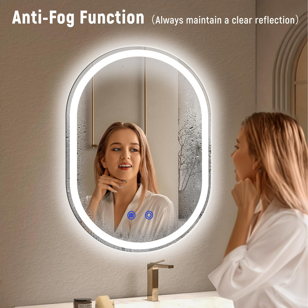 24"x32" LED Bathroom Mirrors with Lights, Anti-Fog, Dimmable, Frameless LED Bathroom Mirror Backlit + Front Lit, Wall