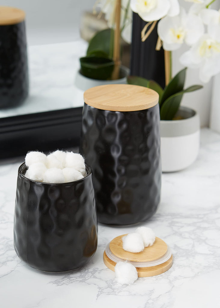 Kitchen Accessories Collection, Textured Matte Ceramic Canister Set, Black Dimple, 2 Piece