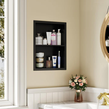 14x 18 Medicine Cabinet Recessed with Double Shelves, Matte Black
