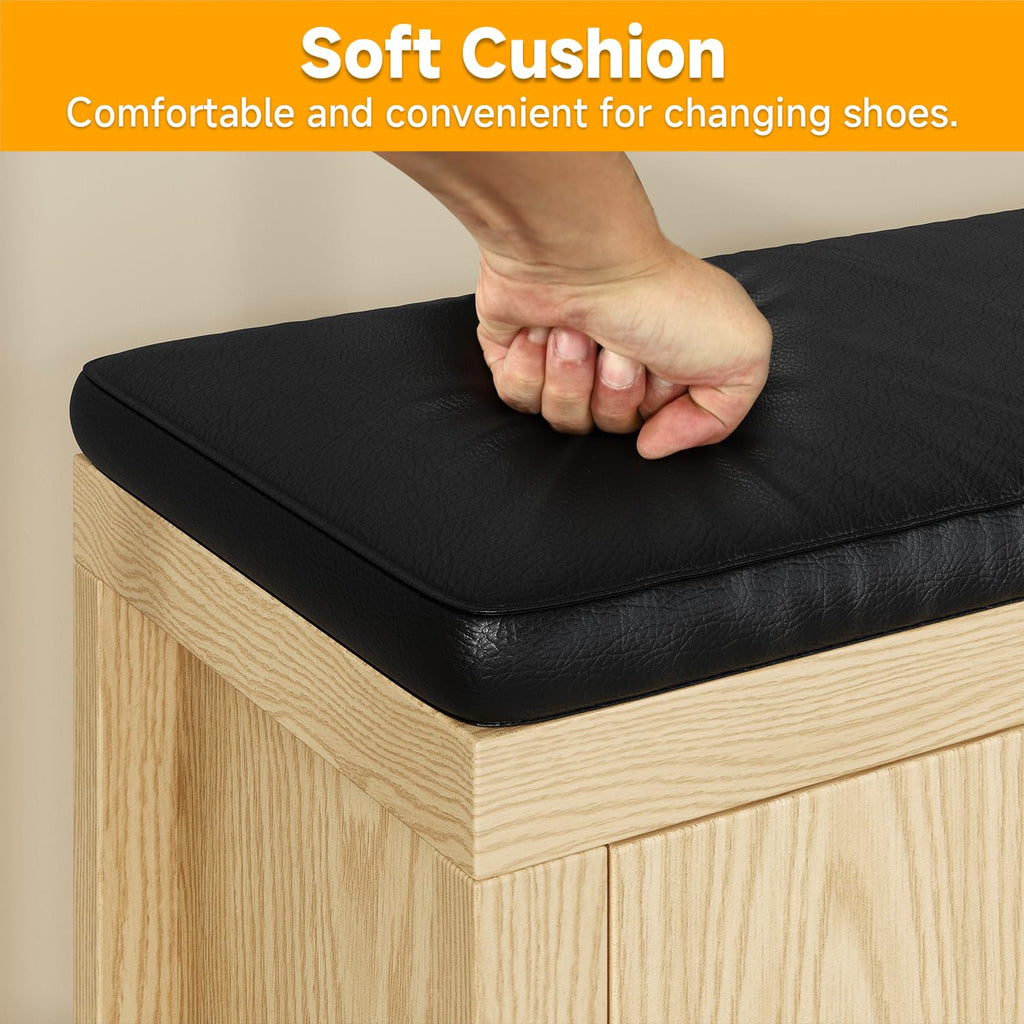 40" Shoe Storage Bench with Flip Drawers & Padded Seat Cushion
