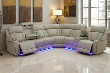 Living Room Furniture Sets, Power Recliner Sofa Set with LED Light, Leather Reclining Sectional Couch, Reclining Corner