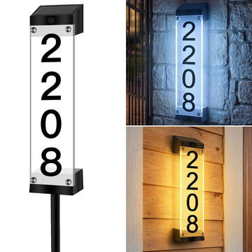 Solar House Numbers for Outside Lighted Address Sign Plaque