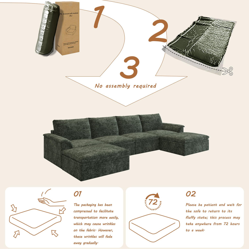 Boneless Couches, 147" U Shaped Couch, Green