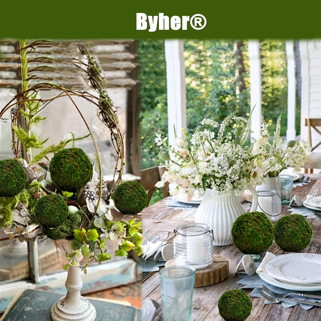 Natural Green Moss Decorative Ball,Handmade (3.5") - Set of 6