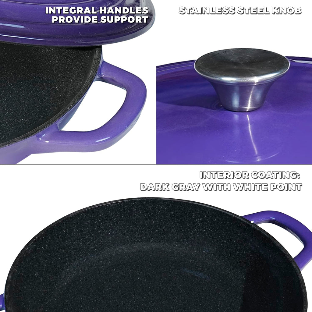 Braiser Enameled Cast Iron Braiser 3 QT, Cast Iron Braiser Pan with Lid for Bread Baking, Soup & One Pot Meals, Small