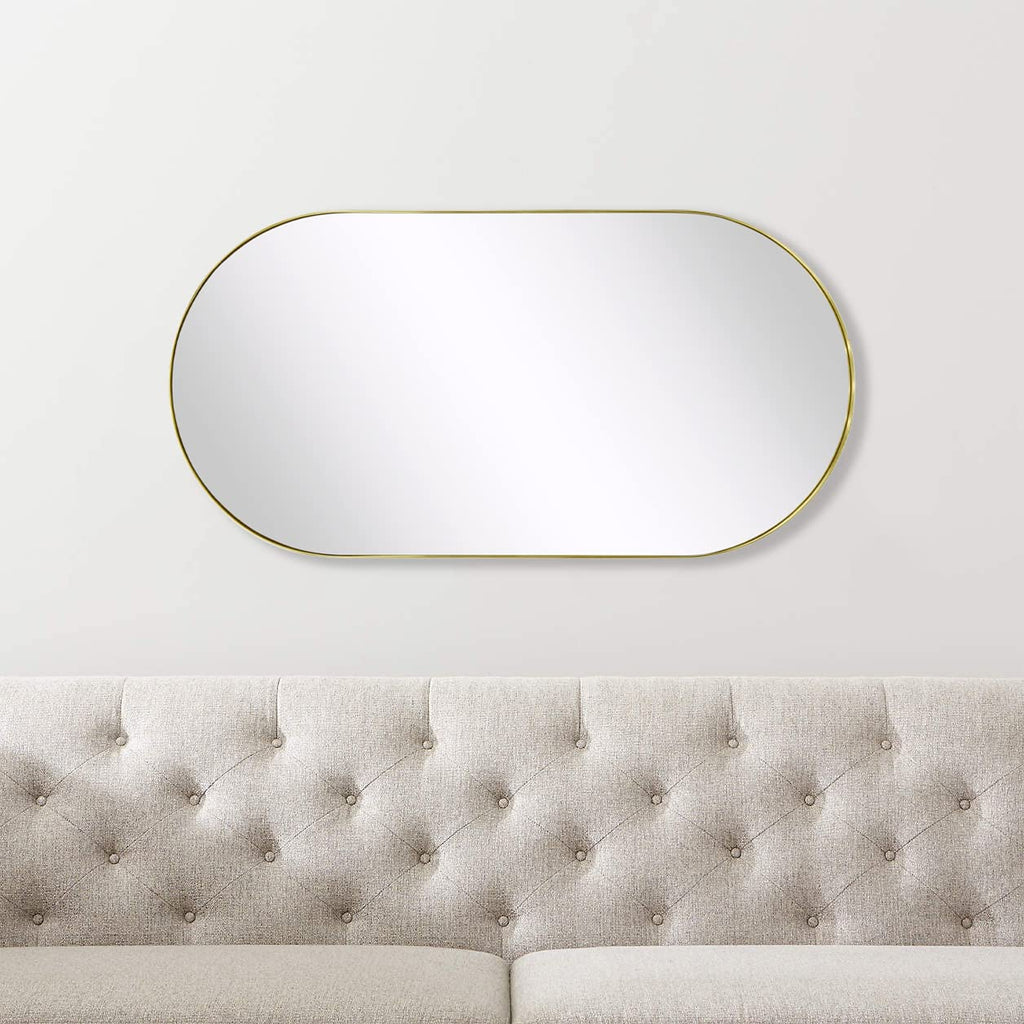 Brushed Gold Oval Bathroom Mirror 20x40'' Pill Shaped Oblong Vanity Mirror Metal Framed Capsule Mirror for Wall in