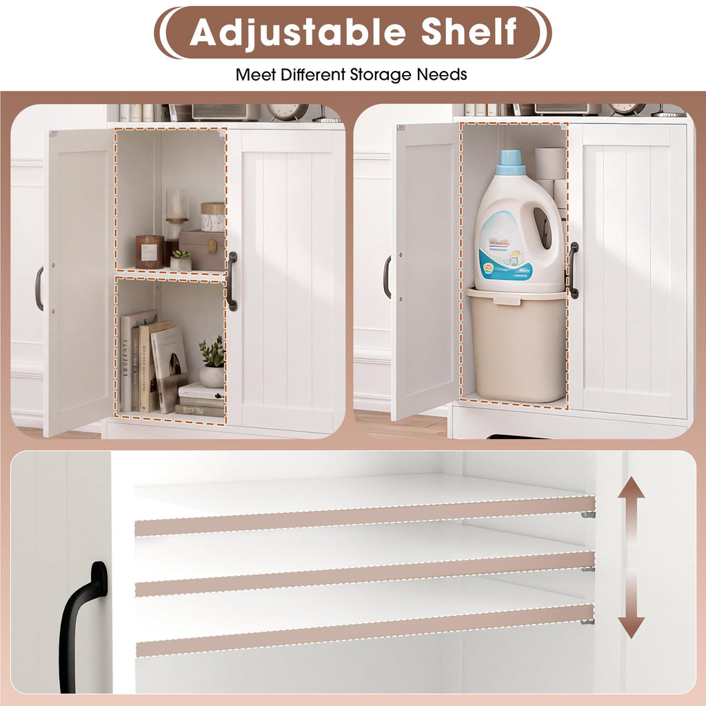 43.3" H Bathroom Storage Cabinet with Doors, Freestanding Small Bathroom Cabinet Organizer, Farmhouse Cupboard