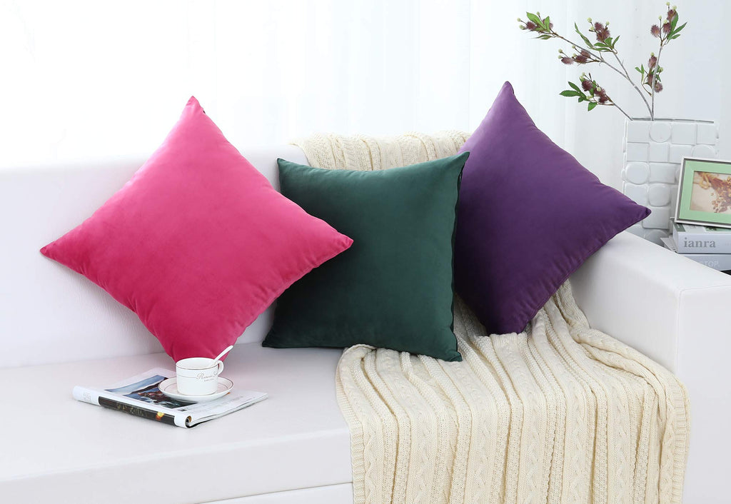 Set of 2 Comfy Soft Velvet Throw Pillow Covers for Sofa Couch Invisible Zipper Decorative Solid Square Cushion Cases