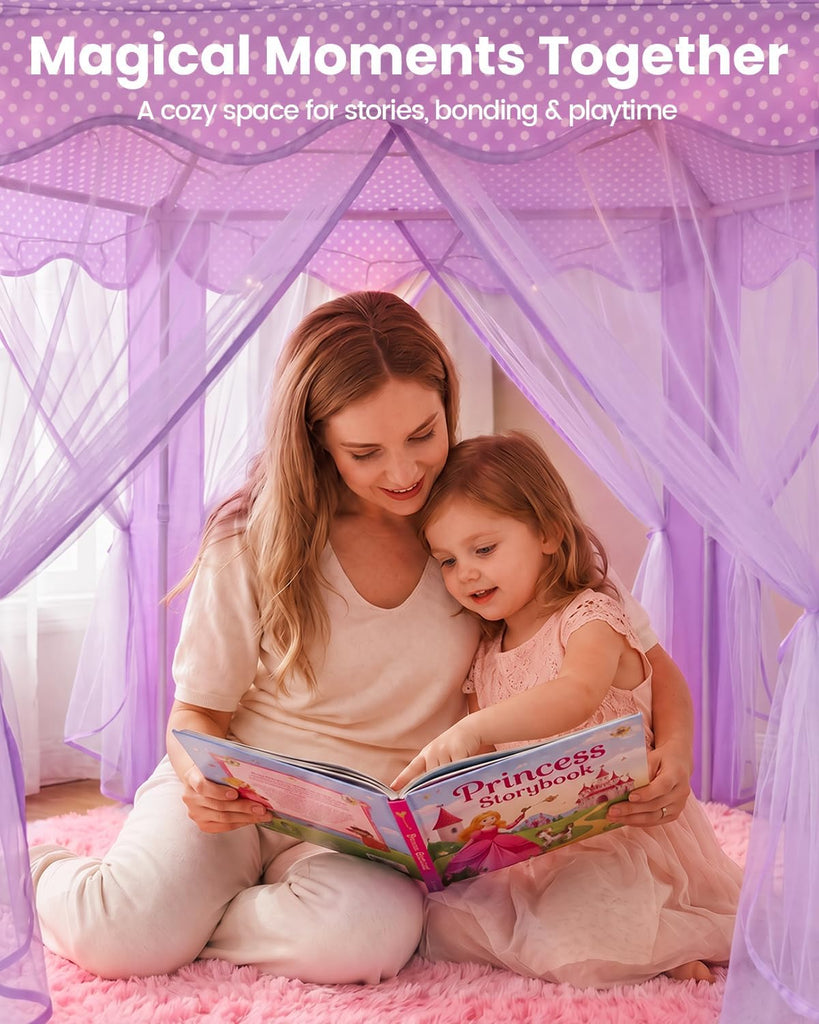 Princess Castle Tent for Girls Indoor, Play Tent with Rug