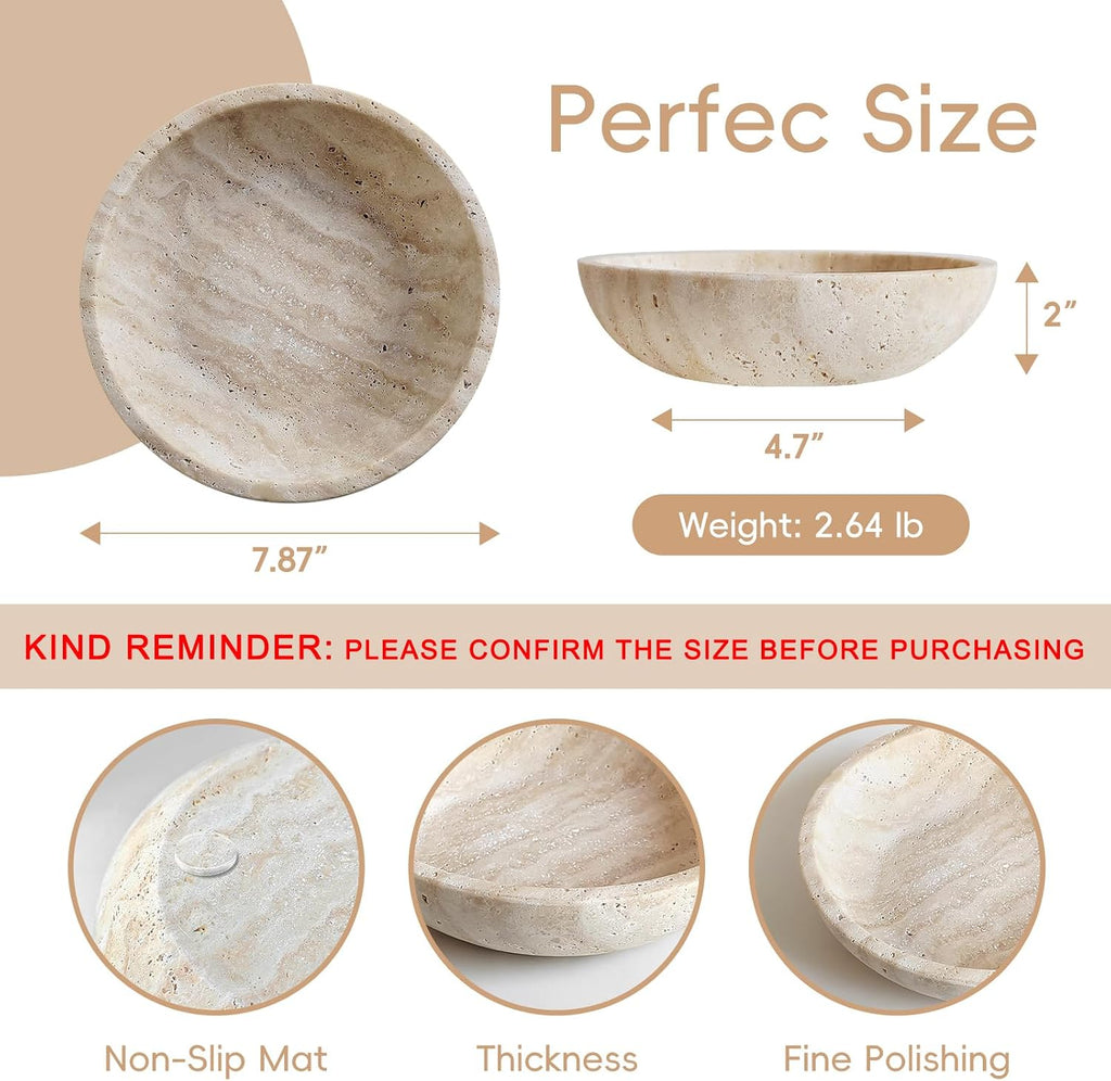 Travertine Bowl,Decorative Bowl Modern Key Bowl Table, Pedestal Bowls for Dining Table Center,Living Room, Kitchen