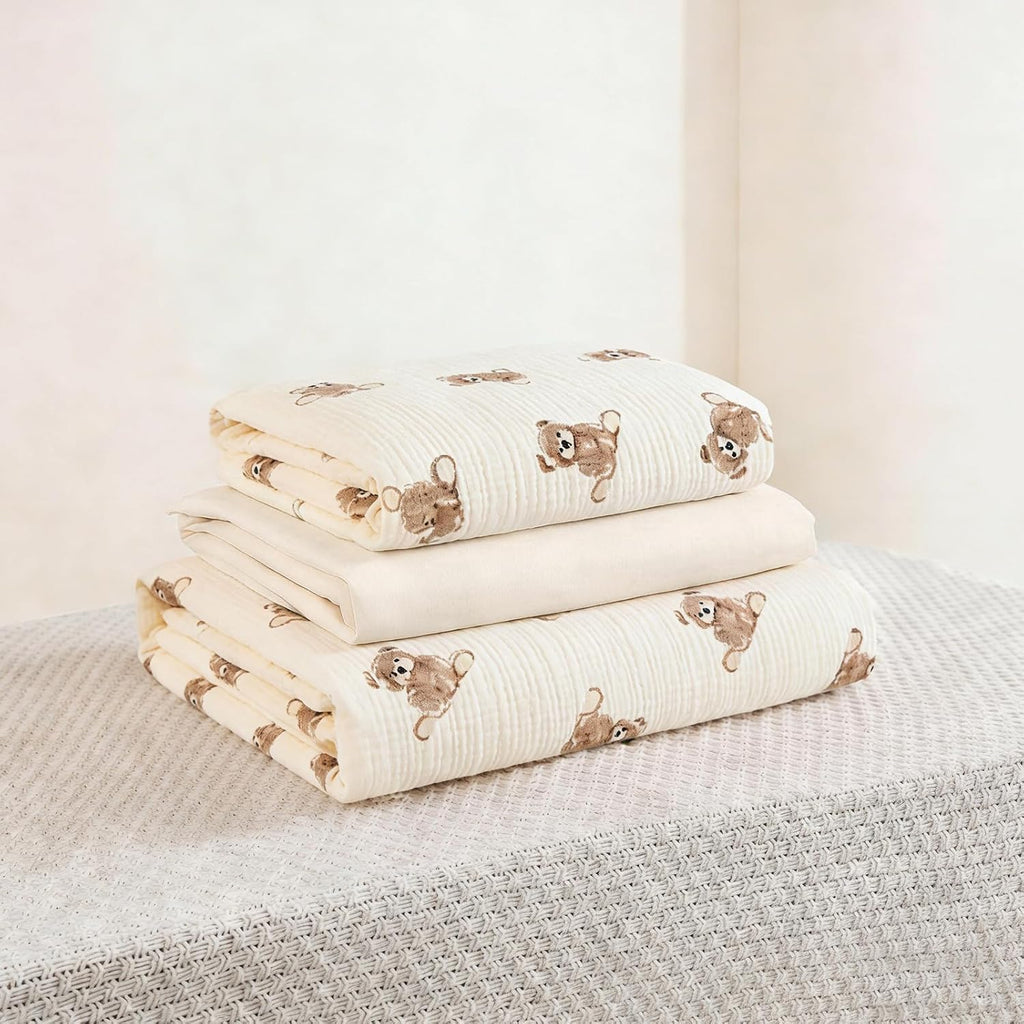 Organic Cotton Muslin Baby Crib Bedding Set 3 Piece Soft for Infant Newborn Toddler Boys Girls 52"x28", Nursery Bed