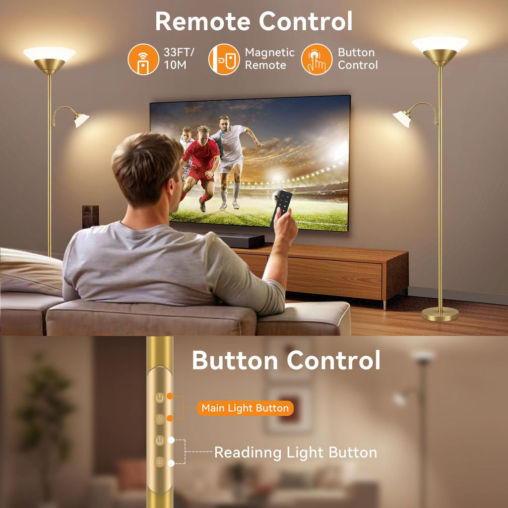 2-in-1 Torchiere Floor Lamp, 34W Super Bright LED Standing Lamp with Remote & Touch Control, 72" Dimmable Adjustable