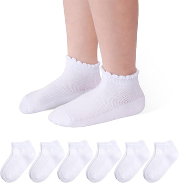 Socks, 6 Pairs White Ruffle Socks for Girls