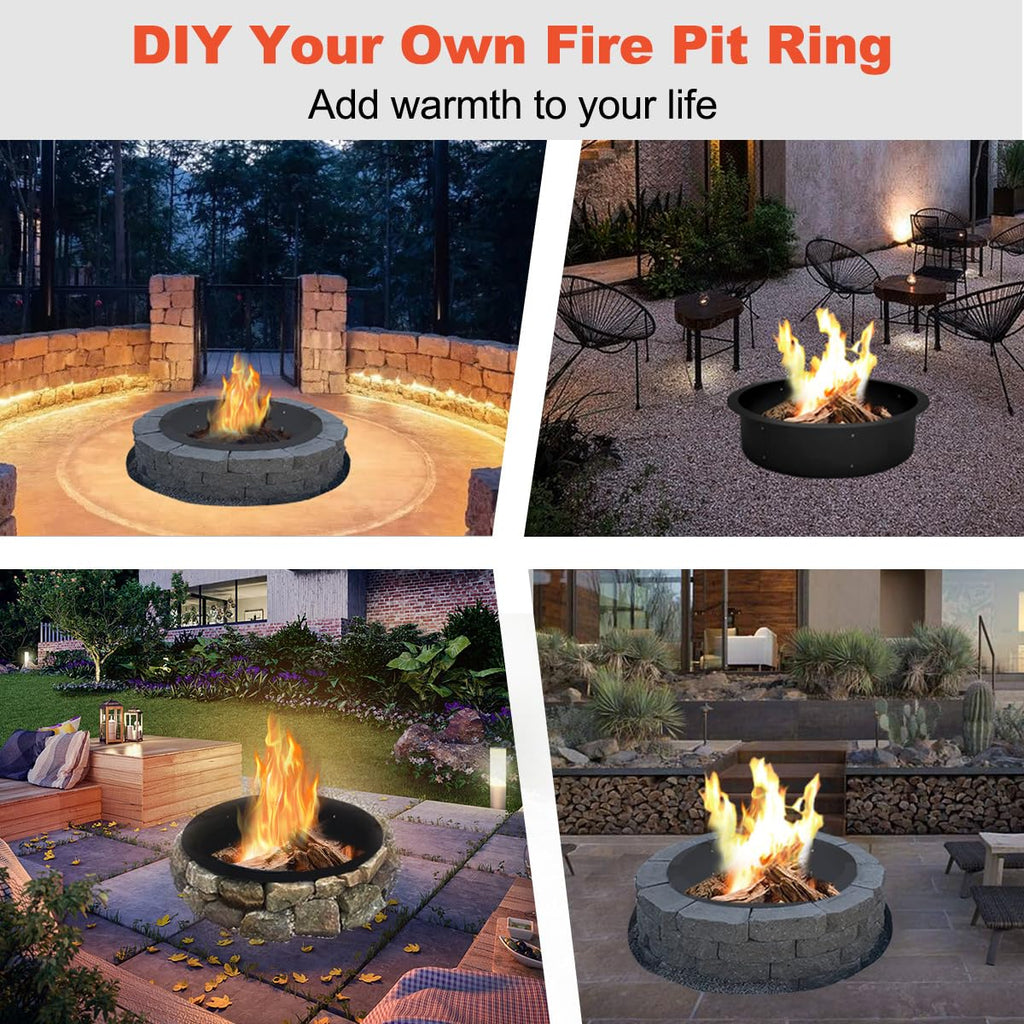Outdoor Fire Pit Ring Liner 35-Inch Outer/31-Inch Inner Diameter, Heavy Duty Solid Metal Steel Round Firepit Rim