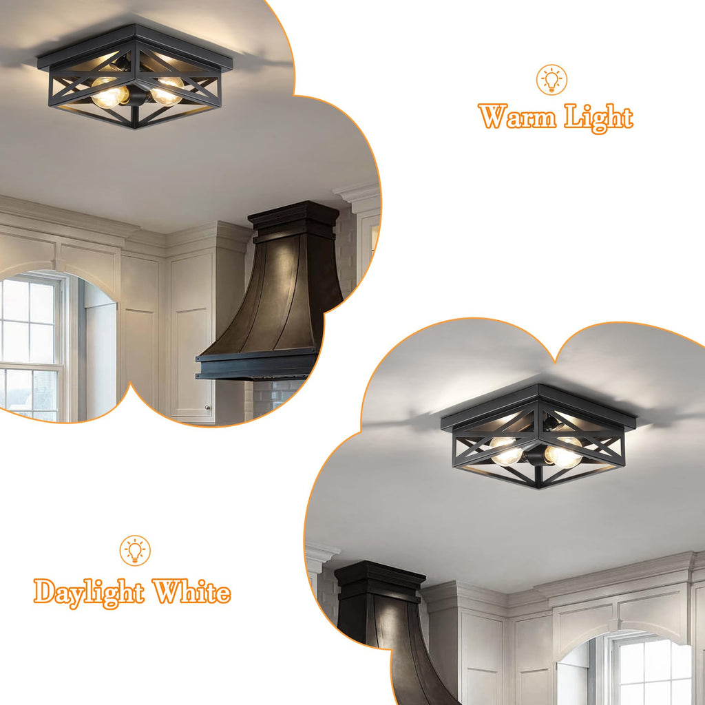2Pack Vintage Farmhouse Flush Mount Ceiling Light Fixtures, 2-Light Hallway Kitchen Ceiling Light, Industrial