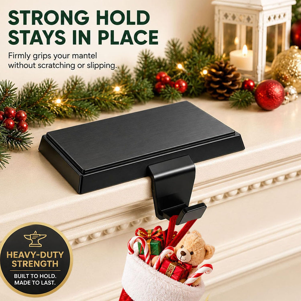 Holders for Mantle Set of 6, Christmas Heavy Duty Stocking Hooks, Non-Slip Base Stocking Hangers for Xmas Holiday