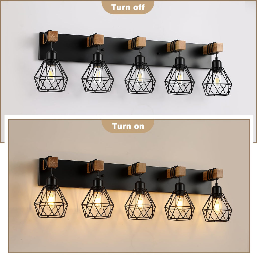 5 Light Bathroom Vanity Light, Farmhouse Black Fixture Over Mirror