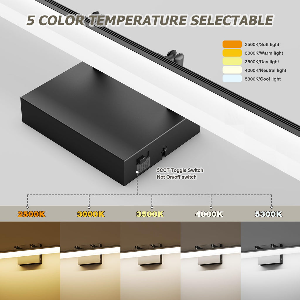 Black Vanity Light 24", 18W LED Bathroom Light Bar with 5CCT, Adjustable Angle & ETL Dimmable Driver - Modern