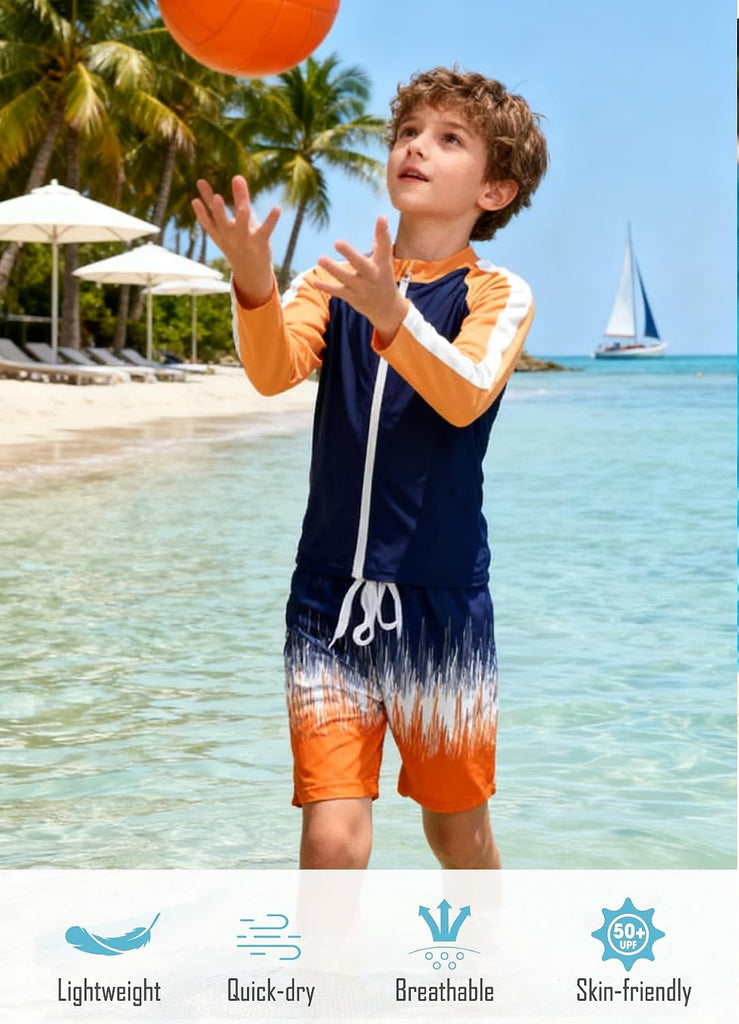 Boys Two Piece Swim Set Zipper Rash Guard Swimsuits Bathing