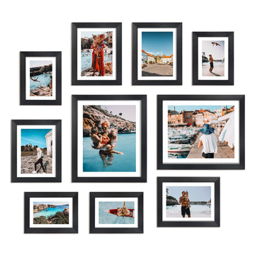 Multi Black Picture Frames with Mat for Multiple Sizes Photos, Four 4x6, Four 5x7, Two 8x10 for Gallery Photo Frame