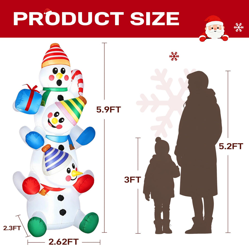 5.9 FT Christmas Inflatable Stacking Snowman Outdoor Decorations