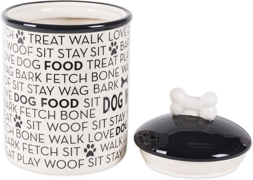 Dog Bone Ceramic Pet Bowl & Canister, Canister, 5.5x5.5x8.25, Black/White