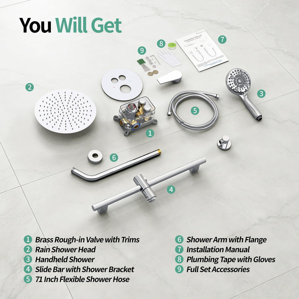 10" Shower Faucet Set with Shower Slide Bar,Polished Chrome