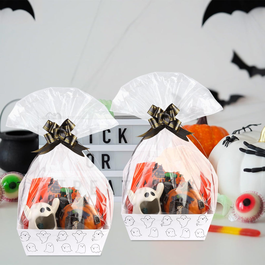 36Pcs 12 Pack Halloween Basket Boo Basket Set 8x10inch Ghost Baskets for Gifts Empty to Fill with Baskets Empty Bags