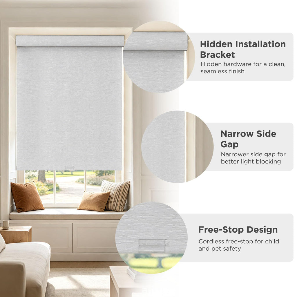 Cordless Blackout Roller Shade, Zero-Gap Top, Grey