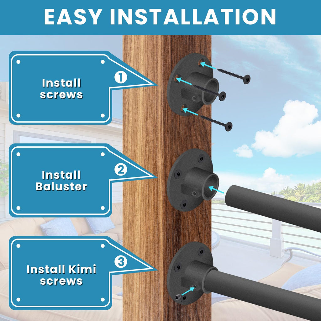 8 Foot x 1-inch Round Horizontal Bar Baluster for Stair Remodel- Wrought Iron Hollow Staircase Metal Spindles for